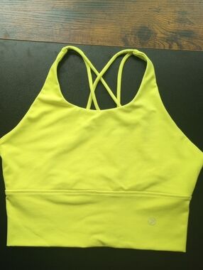 Savvy YELLOW Double Cross Straps Back Laddered Peekaboo Cut Outs Sports Bra L